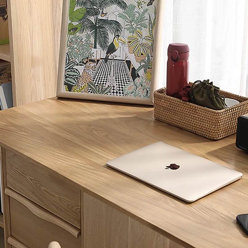 Sleek Solid Wood Rectangular Desk,3-drawer