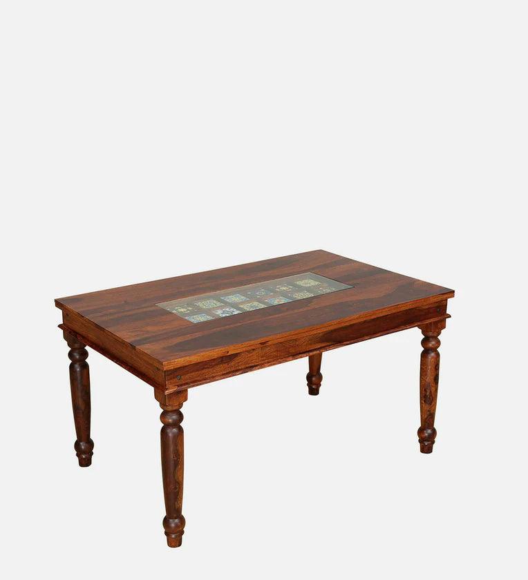Sheesham Wood 6 Seater Dining Set In Honey Oak Finish With Cushioned Bench