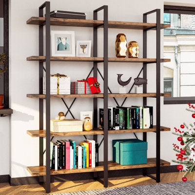 Wynot 70 H x 53.1 W Bookcase Double Wide 5 Tiers, Etagere Industrial Bookshelf with Metal