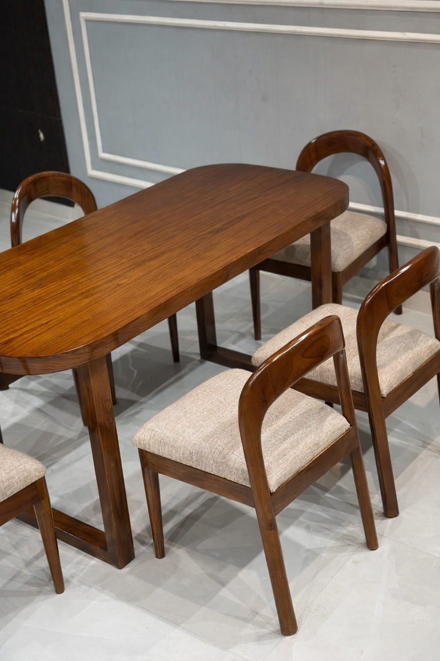 Modern Wooden 4-Seater Dining Table Set with Cushioned Chairs | Elegant Home Dining Furniture