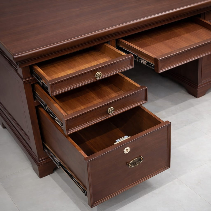 Classic Wooden Executive Office Table with Storage Drawers | Premium Work Desk