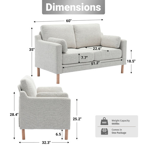 Lagoa 60" W Modern Upholstered Square Arm Loveseat