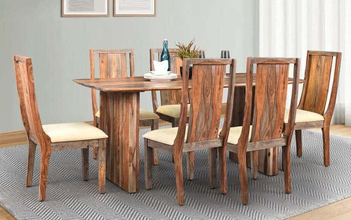Amber Wooden 6 Seater Dining Table Set