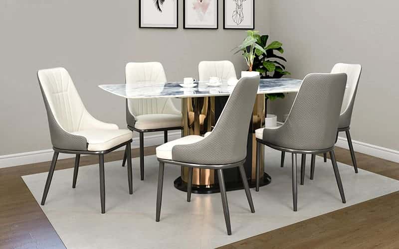 Andrea Natural Stone 5D Printed Top 6 Seater Dining Table Set