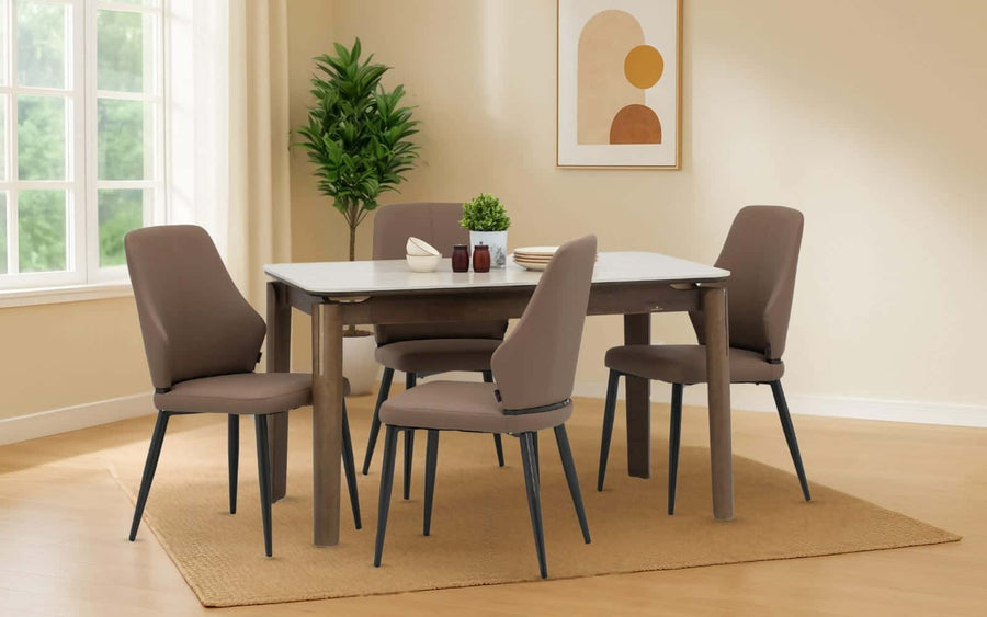 Muar Sintered Top 4 Seater Dining Table Set with Chairs