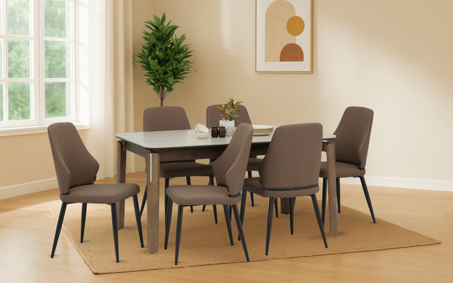 Muar Sintered Top 6 Seater Dining Table Set with Chairs