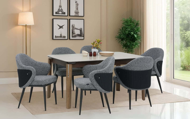 Muar Sintered Top 6 Seater Dining Table Set with Chairs