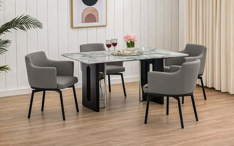 Seattle 5D Natural Stone 4 Seater Dining Table Set with Chairs