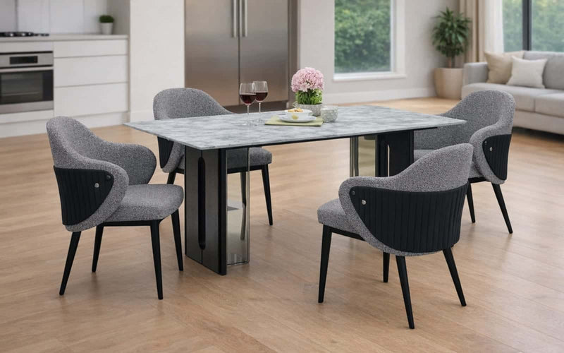 Seattle 5D Natural Stone 4 Seater Dining Table Set with Chairs