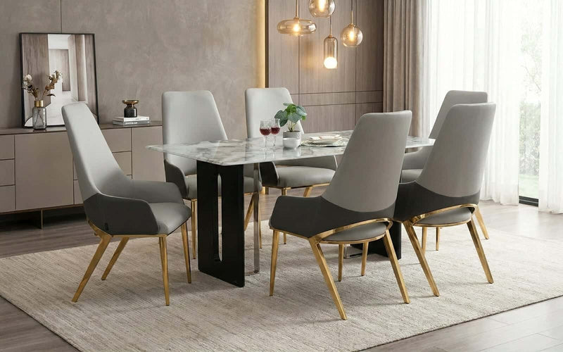 Seattle 5D Natural Stone 6 Seater Dining Table Set with Chairs
