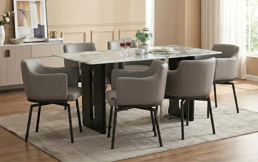 Seattle 5D Natural Stone 6 Seater Dining Table Set with Chairs