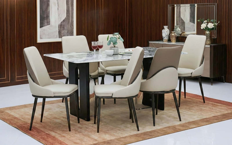 Seattle 5D Natural Stone 6 Seater Dining Table Set with Chairs