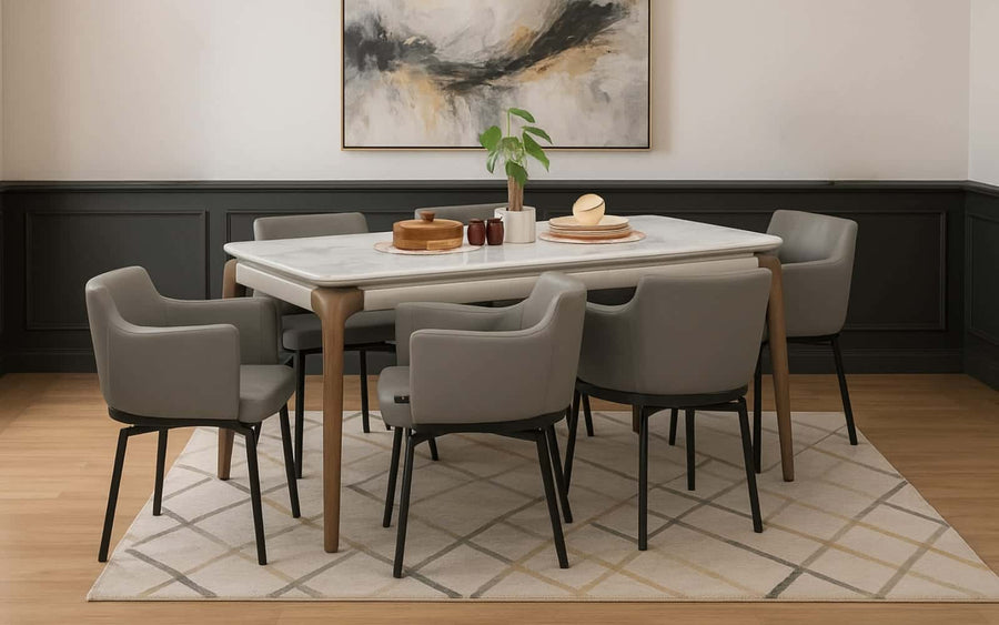 Verona 5D Natural Stone 6 Seater Dining Table Set with Chairs