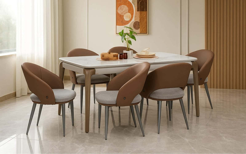 Verona 5D Natural Stone 6 Seater Dining Table Set with Chairs