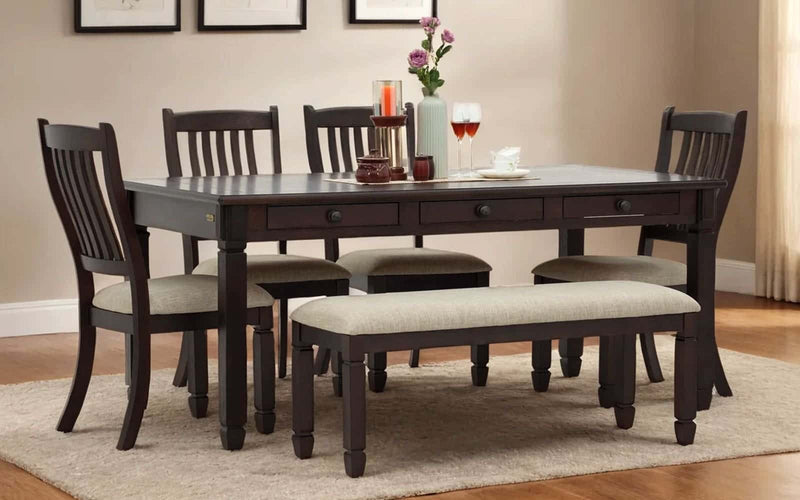 Miami American Wooden 6 Seater Dining Table Set
