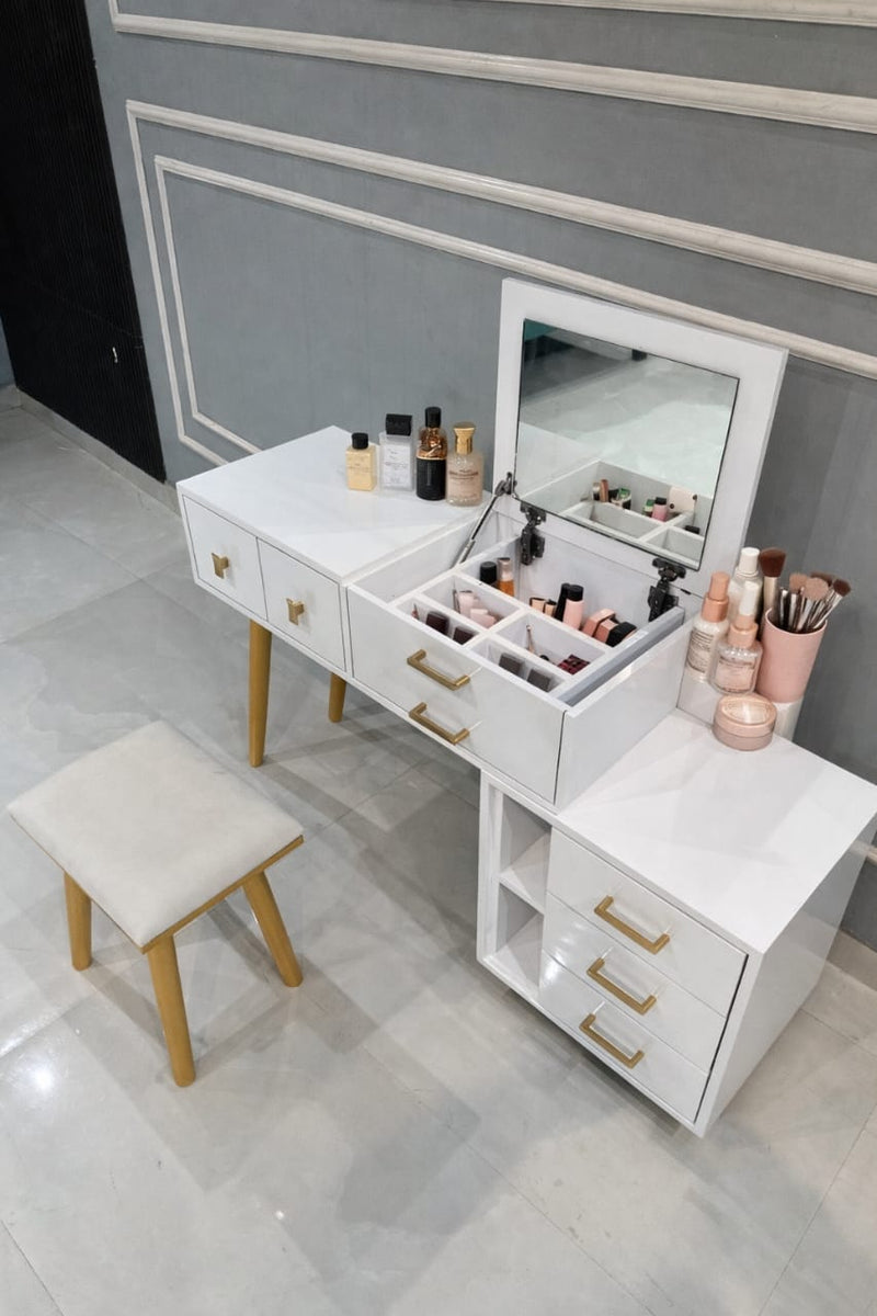 Valentina White Makeup Vanity Dressing Table with Mirror with Stool Vanity Desk, Makeup Vanity with Mirror, White Desk with Drawers, Makeup Vanity Desk, for Bedroom