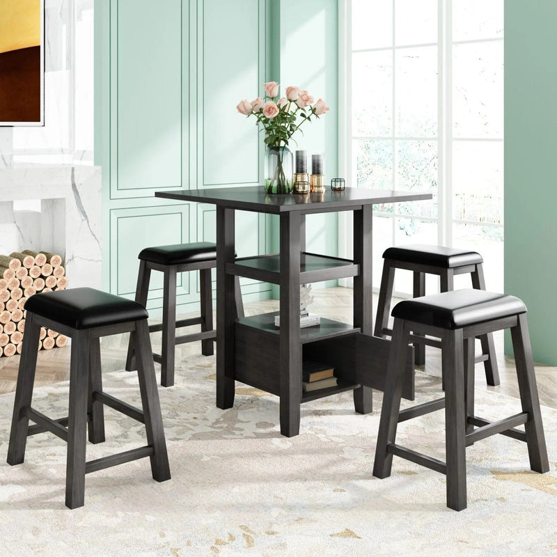 5-Pieces Counter Height Wood Kitchen Dining Table Set