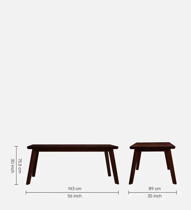 Solid Wood 4 Seater Dining Set in Brown & Blue Finish