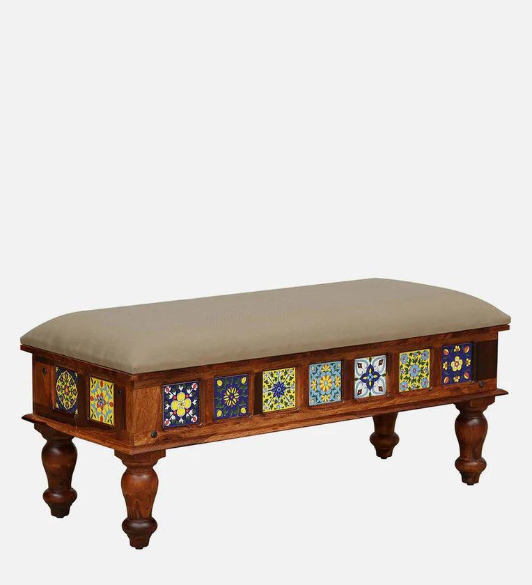Sheesham Wood 6 Seater Dining Set In Honey Oak Finish With Cushioned Bench