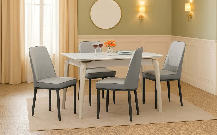 Johor Glass Extendable 4 Seater Dining Table Set with Chairs