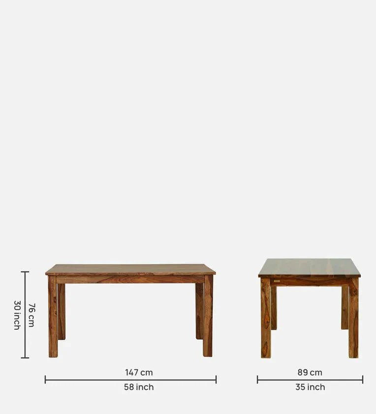 Sheesham Wood 6 Seater Dining Set In Rustic Teak Finish With Bench