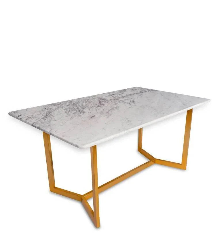 Mylo Marble 6 Seater Dining Set in Glossy Gold Finish