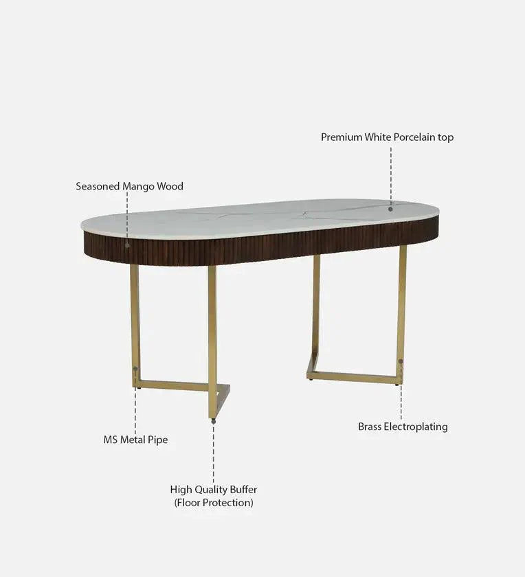 Metal 6 Seater Dining Set In Brass Electroplating Finish With White Porcelain Top