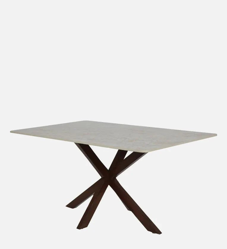 Solid Wood 6 Seater Dining Set In Natural Teak Finish