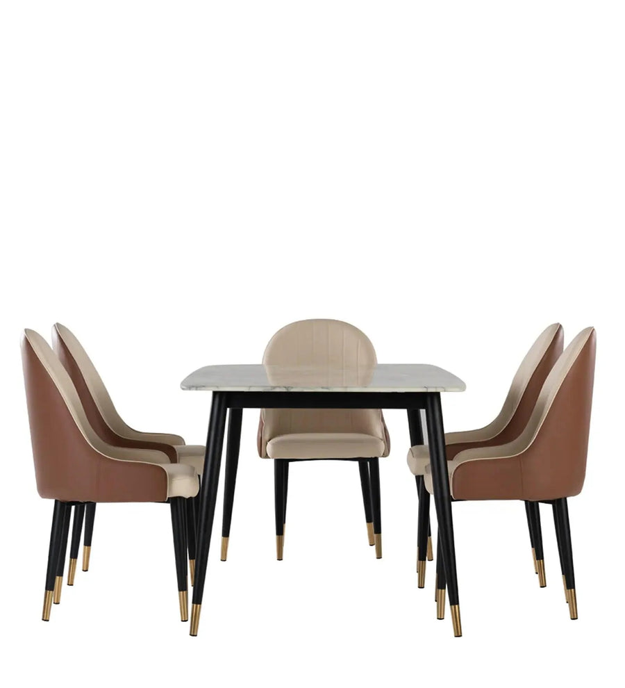Marble 6 Seater Dining Set in White Pearl & Cream Beige Colour