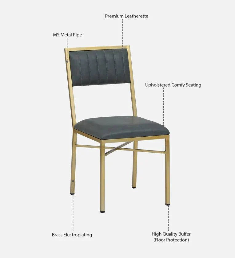 Metal 6 Seater Dining Set In Brass Electroplating Finish With White Porcelain Top