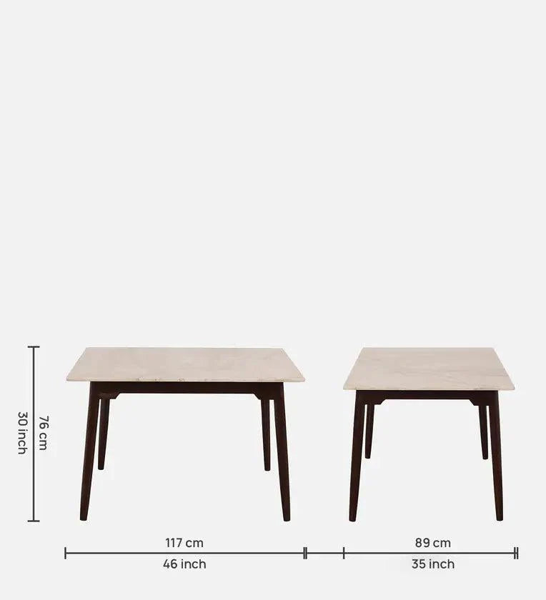 Marble Top 4 Seater Dining Set in Teak Wood Finish