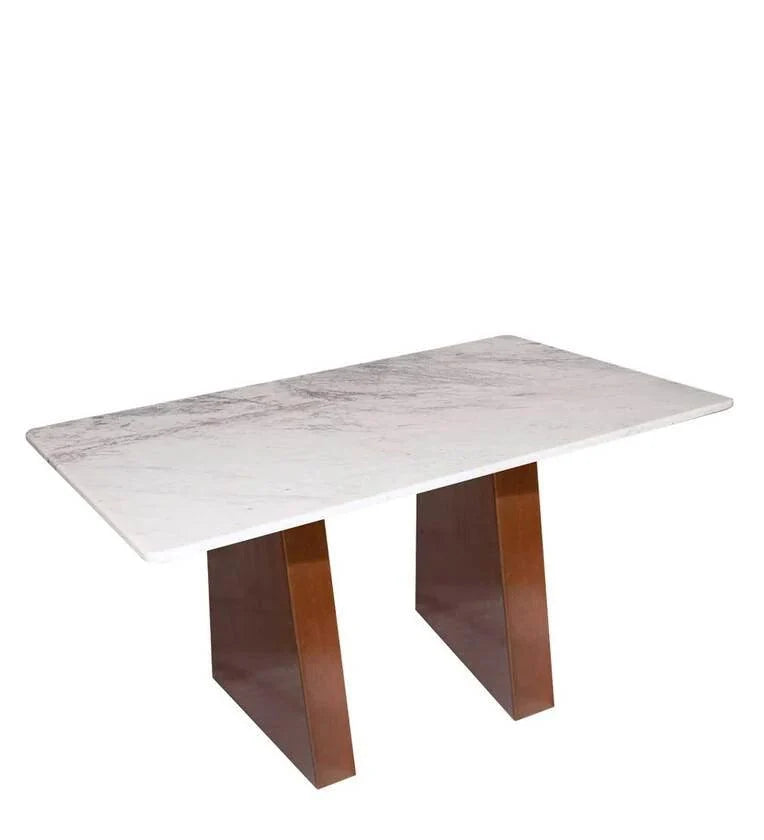 Marble Top 6 Seater Dining Set in Teak Wood with Bench