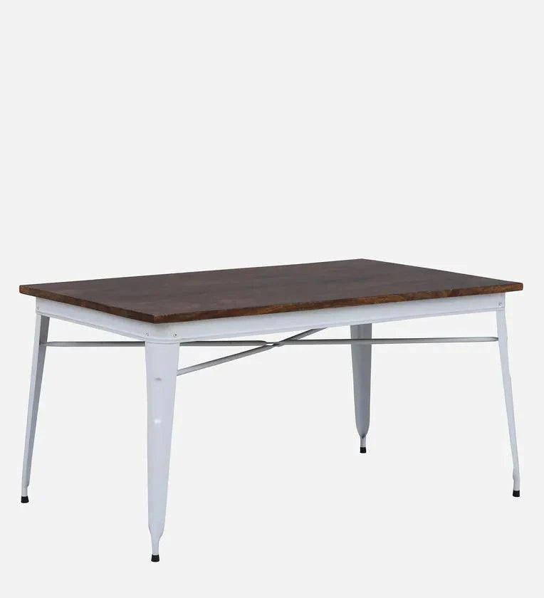Metal 6 Seater Dining Set In Scratch Resistant White Colour With Bench