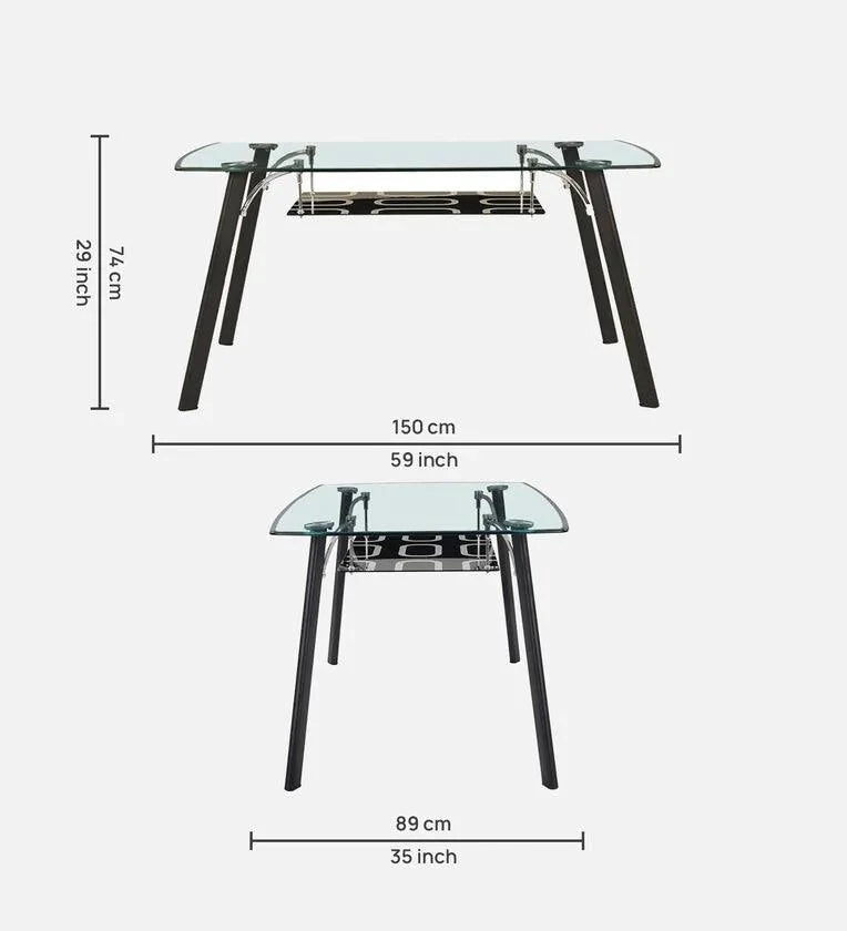Glass Top 6 Seater Dining Set In Black Colour