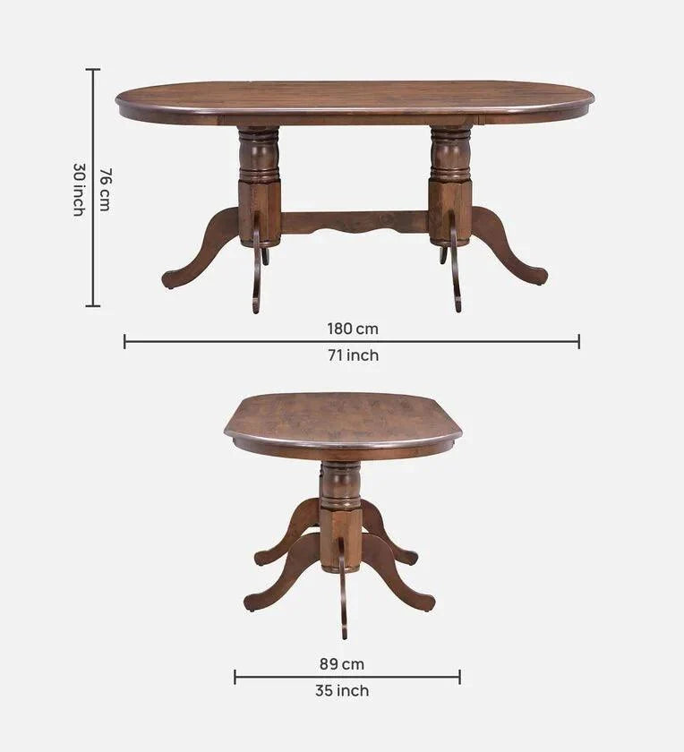 Solid Wood 6 Seater Dining Set in Brown Colour