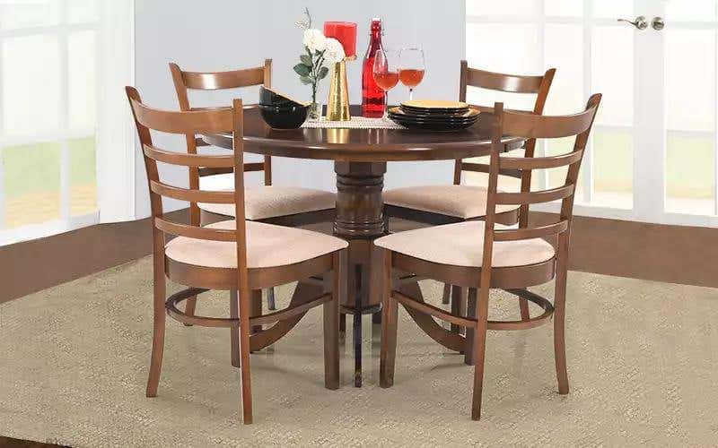 Crysta Wooden Round 4 Seater Dining Table Set