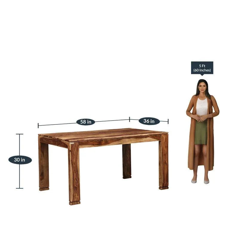 Solid Wood 6 Seater Dining Set in Beige Finish with Bench
