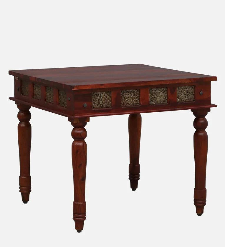 Sheesham Wood 4 Seater Dining Set In Scratch Resistant Honey Oak Finish With Brass Cladding