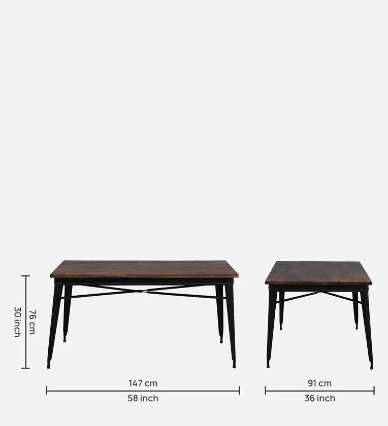 Metal 6 Seater Dining Set In Scratch Resistant Black Colour With Bench