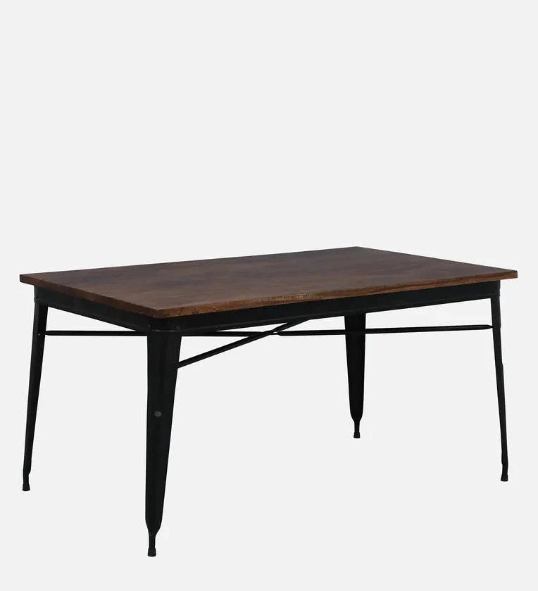 Metal 6 Seater Dining Set In Scratch Resistant Black Colour With Bench