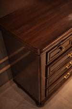 Classic Dark Wood Chest of Drawers with Brass Handles | Elegant Storage Cabinet