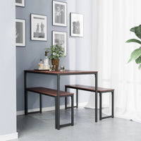 3-Piece Dining Table Set with 2 Benches Wood Table Top