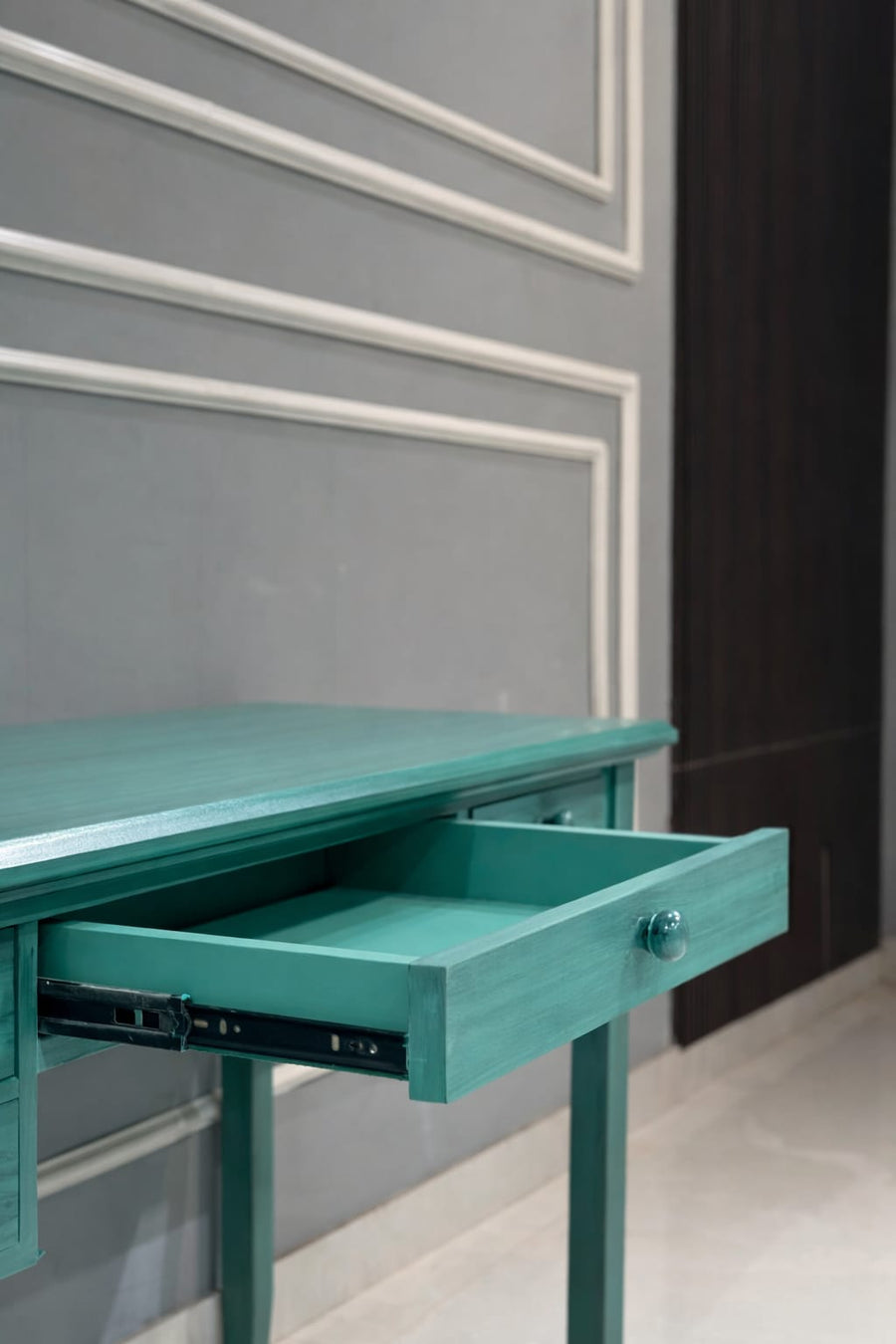 Teal Solid Wood Writing Desk with Multi-Drawer Storage | Modern Home Office Table