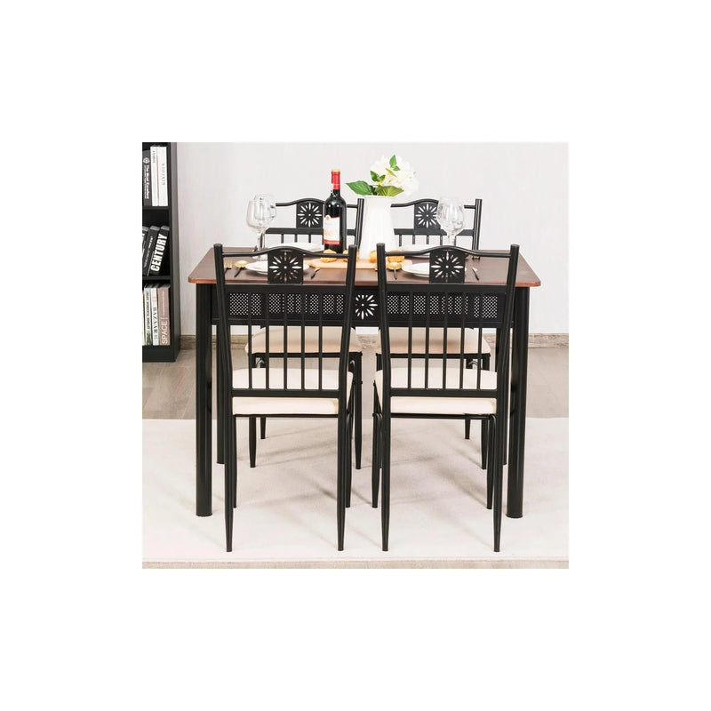 5 Piece Dining Set Wood Metal Table and Chairs Kitchen Furniture