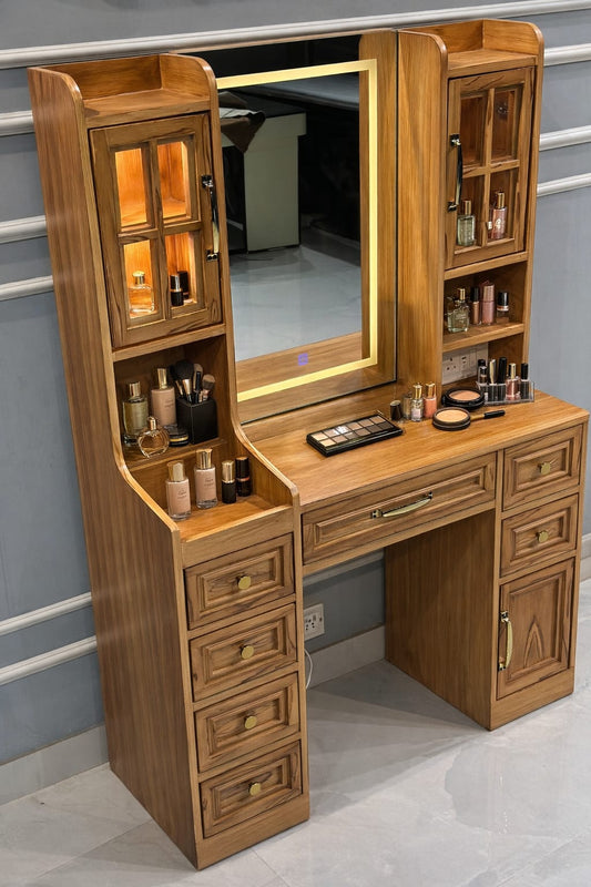 Modern Vanity Desk with 6 Drawers, Touch Control Mirror & Lights, Cabinets, Charging Station, and Hooks - view 3