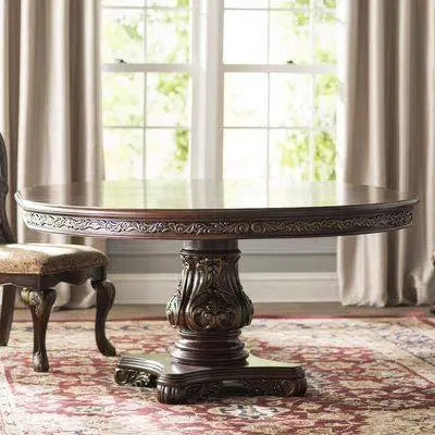 Handicrafts Stylish Look Sheesham Wood Round Shape Dining Table + Upholstered Chair 6 Seater