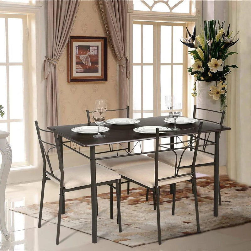 5-Pieces Modern Metal Frame Dining Kitchen Table Chairs Set for 4 Person Kitchen Furniture