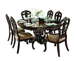 Handicrafts Stylish Look Sheesham Wood Round Shape Dining Table + Upholstered Chair 6 Seater