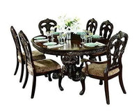 Handicrafts Stylish Look Sheesham Wood Round Shape Dining Table + Upholstered Chair 6 Seater