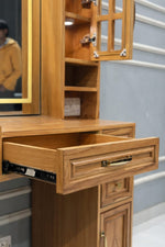 Modern Vanity Desk with 6 Drawers, Touch Control Mirror & Lights, Cabinets, Charging Station, and Hooks